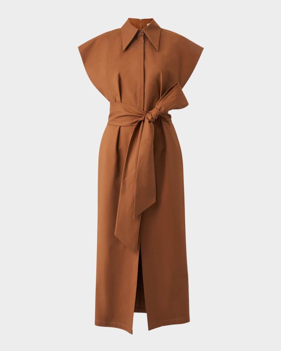 Cap-Sleeve Belted Midi Shirtdress